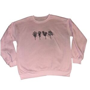 Pink Wildflower Graphic Crewneck Sweatshirt Drop Shoulder Pullover Pink XL